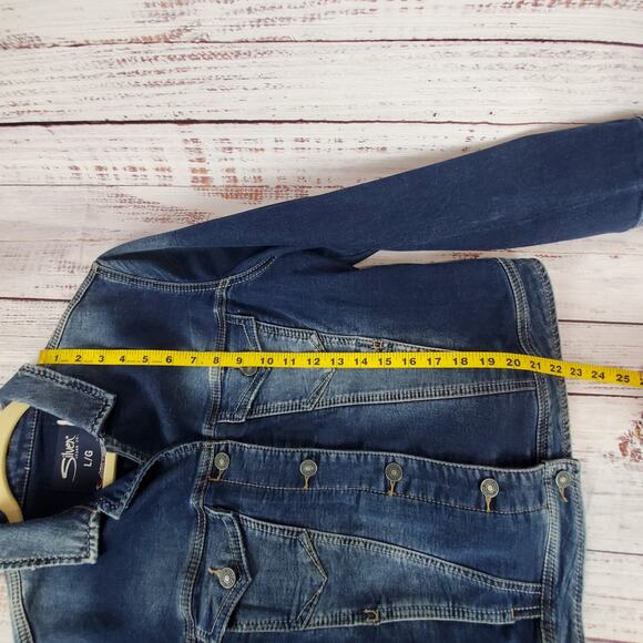 Silver jeans Co. Y2K Jean Jacket Blue Fade Button Pockets Denim Coat Size Large - Picture 9 of 11